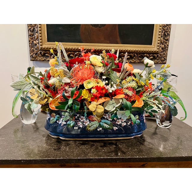Grand SilkPot Faux Floral Centerpiece in Napoleonic Period Porcelain CachePot For Sale - Image 4 of 7