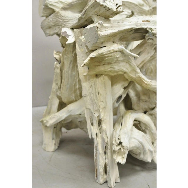 Vintage Mid Century Modern White Driftwood Base Glass Top Side End Table For Sale - Image 9 of 10