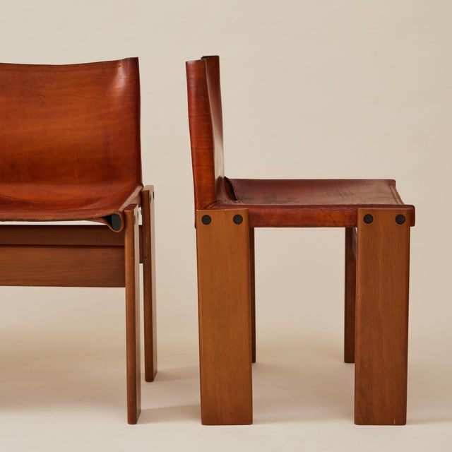 Afra & Tobia Scarpa Cognac Colored "Monk" Leather Dining Chairs for Molteni 1974 - Set of 6 For Sale - Image 12 of 15