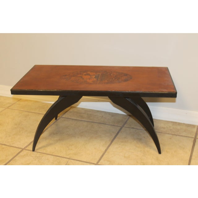 Art Deco 1940's French Art Deco Exotic Sabre Leg Low Accent/ Side Table M-O-P Inlay For Sale - Image 3 of 10