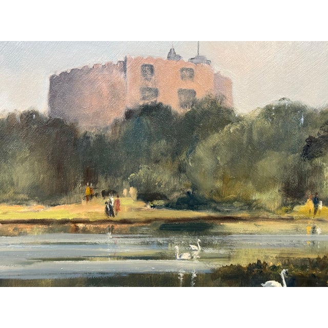 Realism Vintage Oil Painting of Windsor Castle with Swans in the Lake by British Artist 1982 For Sale - Image 3 of 18