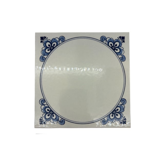 Ceramic Mid 20th Century Royal Mosa Holland Blue and White Decorative Tile Trivet - Set of 4 For Sale - Image 7 of 13