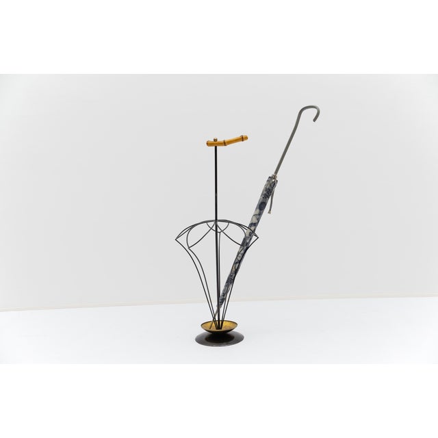 Mid-Century Modern String, Bamboo and Brass Umbrella Stand, Austria, 1950s For Sale - Image 4 of 9