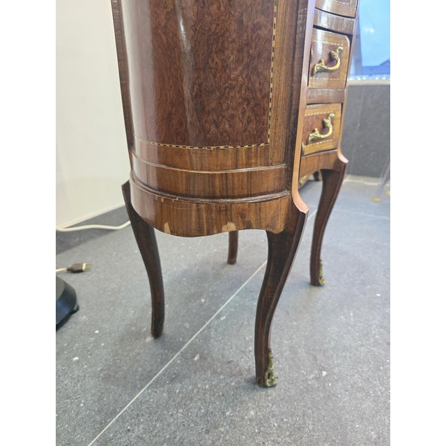 Louis XV Style Bombé Commode with Half-Moon Marquetry Top, 1960s For Sale - Image 10 of 11