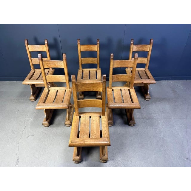 Brutalist Oak Dining Chairs, 1960s, Set of 6 For Sale - Image 4 of 12