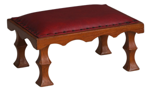 Mid-Century Danish Carved Oak Ottoman with Red Leather Seat, 1950s