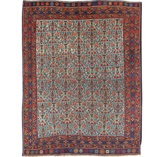 Fine Persian Antique Afshar Rug in Ivory Background & Multi Colors For Sale