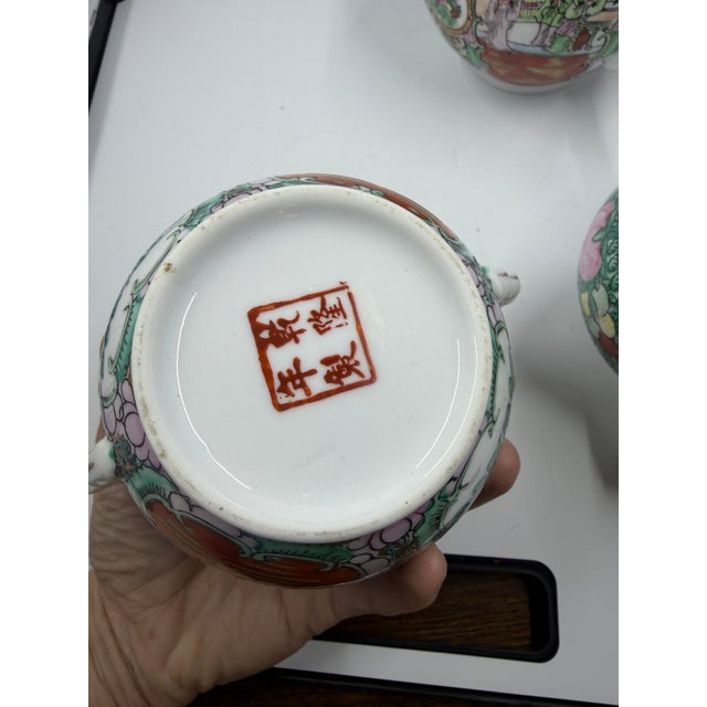 Antique Chinese Famille Rose Medallion Porcelain Tea Set; Teapot, Sugar, Creamer For Sale - Image 9 of 12