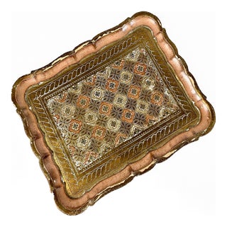 Vintage Handmade Italian Florentine Gold Leaf Serving Tray For Sale