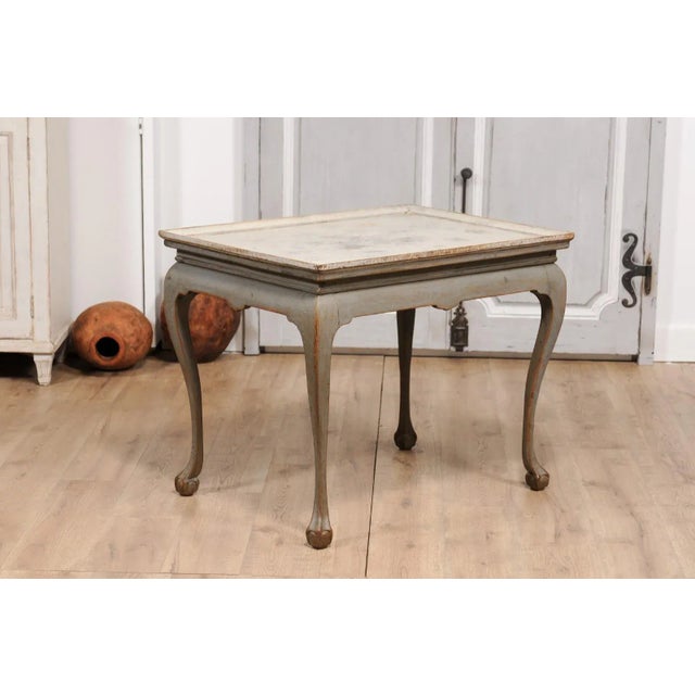 Wood 1750s Swedish Rococo Gray Painted Tea Table with Tray Top and Ball and Claw Feet For Sale - Image 7 of 12