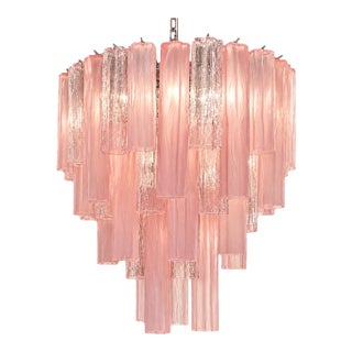 Contemporary Pink and Sanded Pink “Tronchi” Murano Glass Chandelier . For Sale