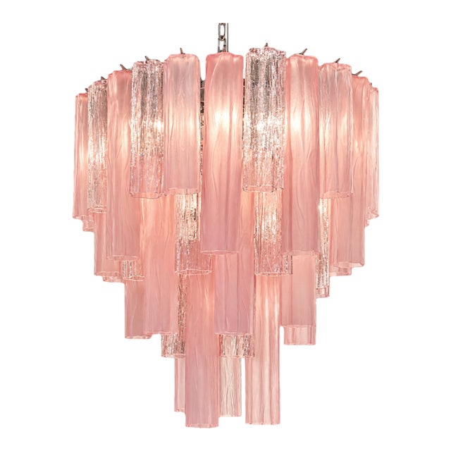 Contemporary Pink and Sanded Pink “Tronchi” Murano Glass Chandelier . For Sale