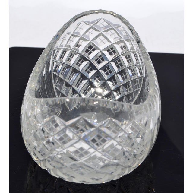 1930s Boho Chic Victorian Boat-Shaped Brilliant Cut Glass Bowl Intricate Diamond Pattern For Sale - Image 5 of 13