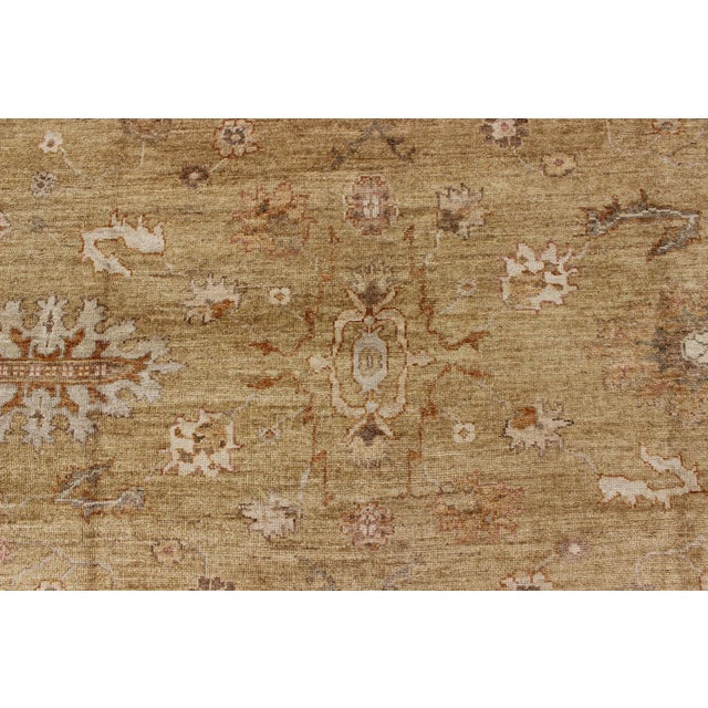 Textile Large Angora Oushak Turkish Rug in Warm Colors of Taupe Soft Gold Brown Cream For Sale - Image 7 of 12