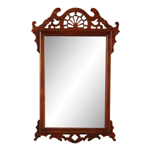 Chippendale Style Vintage Mahogany Fretwork Beveled Wall Mirror