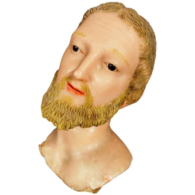 Head of a saint from the 18th century. The head is in good condition, it is made of wax, with glass eyes. Italy 18th...