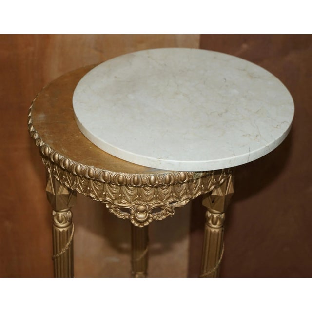 Antique Giltwood Marble Topped Jardiniere Plant Marble Stands, Set of 2 For Sale - Image 12 of 18