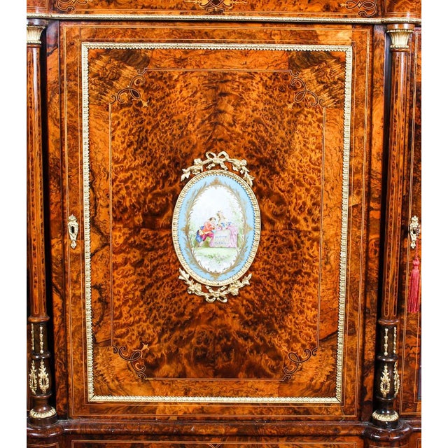 Victorian Burr Walnut Sevres Plaque Credenza with Mirror Back, 19th Century For Sale - Image 4 of 18