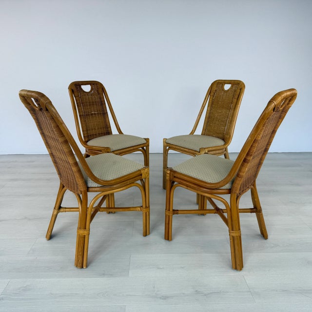 Art Nouveau Dutch Vintage Wicker Dining Chairs – Set of 4 For Sale - Image 3 of 13