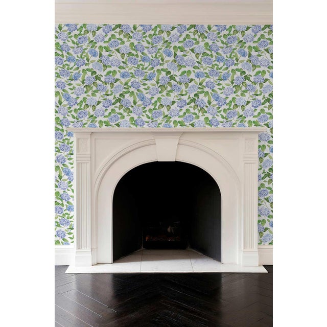 Textile Hydrangea Blooms Floral Grasscloth Wallpaper by House Party | Nikko Blue | 8 Yards For Sale - Image 7 of 9