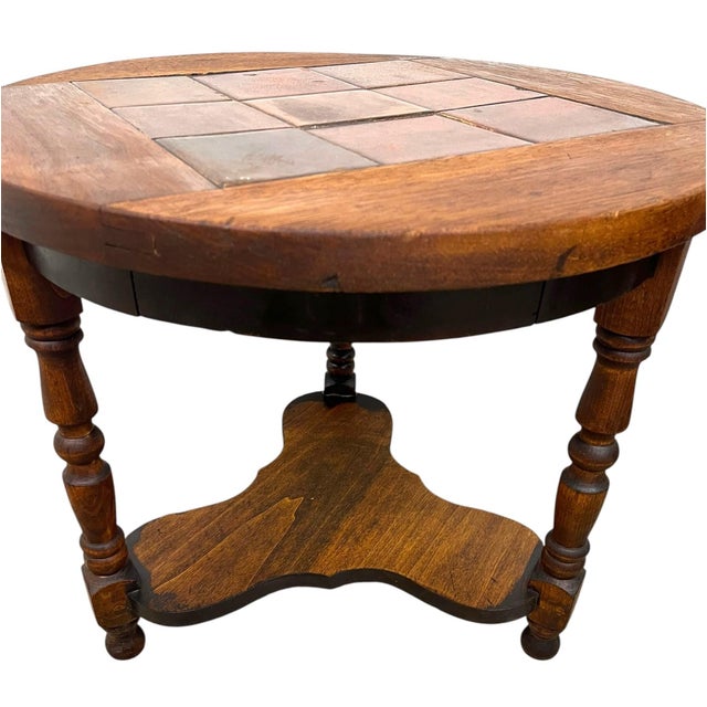 Vintage Arts & Crafts Tile Top Side Table With Turned Legs and Lower Shelf For Sale In Seattle - Image 6 of 9