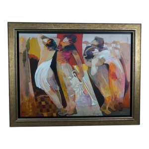 Late 20th Century Lovers Harmony by Hessam Abrishami Giclee on Canvas Musicians Signed Framed 58"