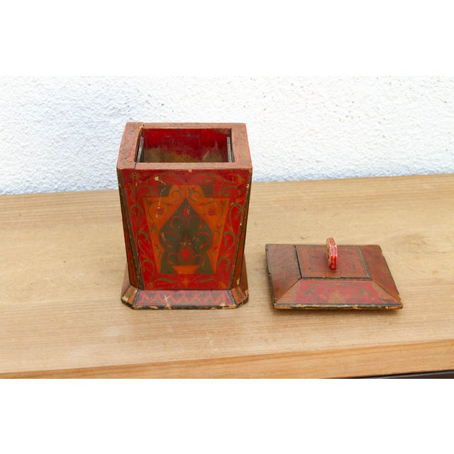 Forest Green Handpainted Kashmiri Wood Tea Caddy For Sale - Image 8 of 10
