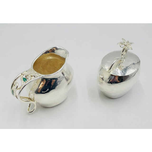 Metal Vintage Emilia Castillo Mexican Silversmith Creamer and Sugar Bowl, Hand Signed For Sale - Image 7 of 18