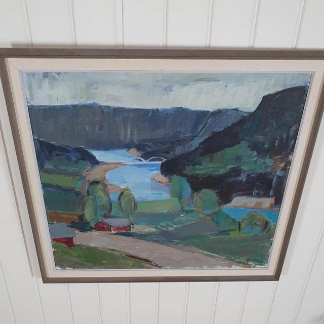 This beautiful oil painting on canvas depicting a vivid northern swedish valley landscape was painted by the swedish...