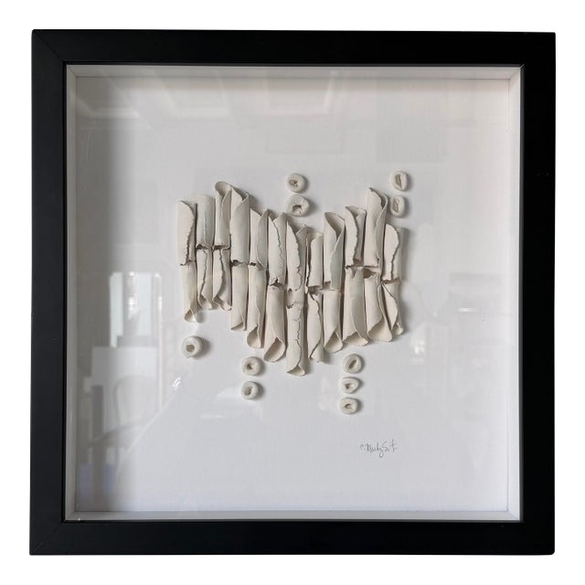 1990s Vintage Signed C. Marhg Sirt Organic Ceramic Wall Sculpture in Shadow Box Frame For Sale