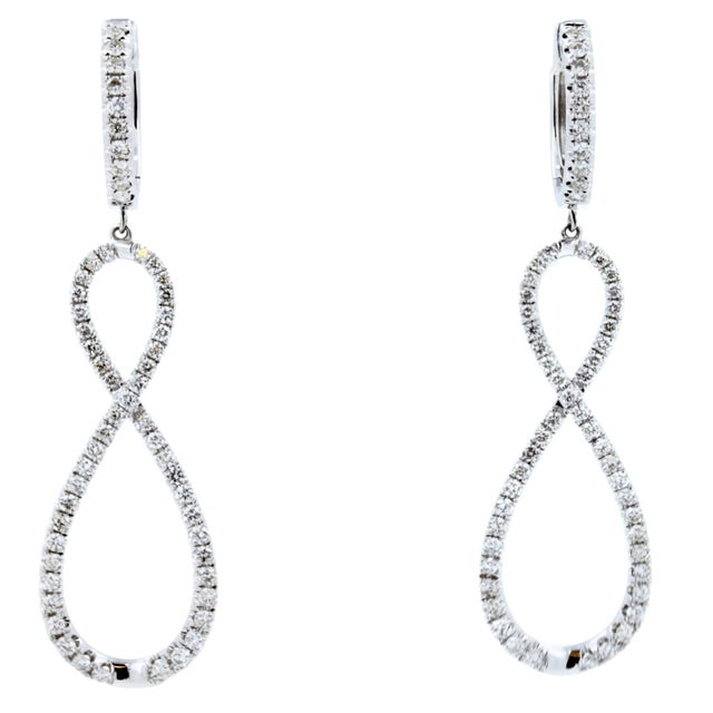 Contemporary 2.5 Carat Fancy Round Pear Shape Brilliant Cut Diamond Hoop 14 Karat White Gold, A Pair For Sale - Image 3 of 9