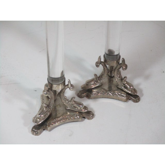 Silver Vintage Lucite & Silverplate Sea Serpent Candle Holders- a Pair For Sale - Image 8 of 10