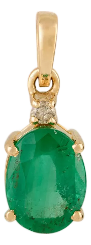 Oval Cut Zambian Emerald Solitaire Diamond Pendant in 14k Solid Yellow Gold