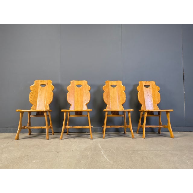 Wood Vintage Rustic Dining Chairs, 1960s, Set of 4 For Sale - Image 7 of 13