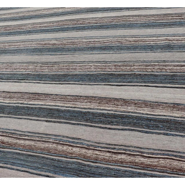 Textile Flat-Weave Kilim Rug by Keivan Woven Arts, Brown, Blue, and Cream 8'3 X 11'3 For Sale - Image 7 of 13