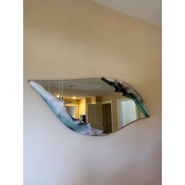 Vintage Signed Jan Jacque Pottery Artist mirror. The mirror has a beautiful organic shape and is framed with clay in an...
