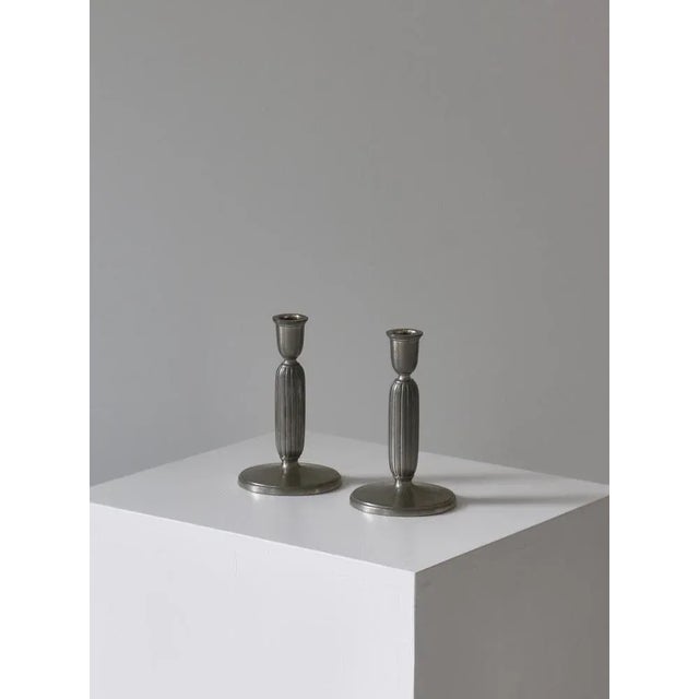 Art Deco Model 2574 Candlesticks in Pewter by Just Andersen, 1930s, Set of 2 For Sale - Image 4 of 10