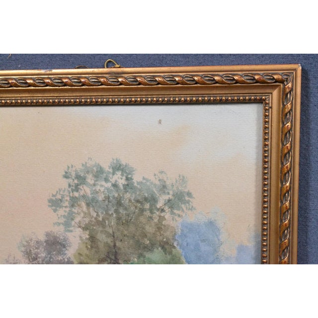 Paint Antique French Signed Watercolor Landscape With Country Path, Gilt Frame, Circa 1900 For Sale - Image 7 of 12