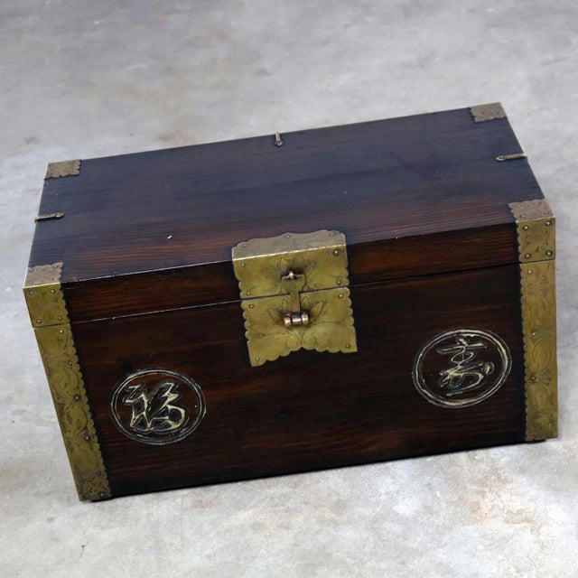 Antique Korean Trunk Chest or Box Circa 1920s With Luck and Longevity Characters For Sale - Image 4 of 13