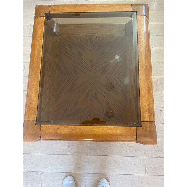 Lou Hodges Side Table -1970s California Modern Sculptural Oak Side Table With Smoked Glass Top For Sale - Image 4 of 8