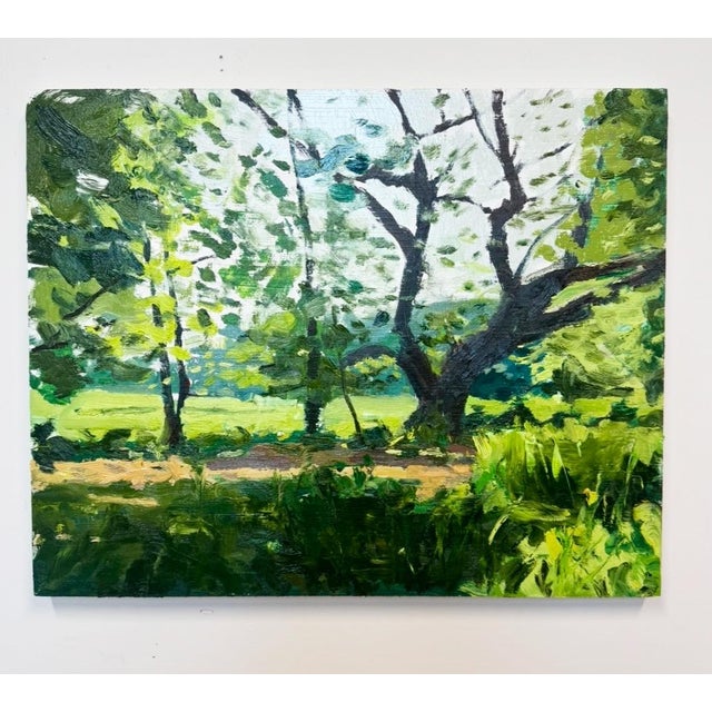 Painted plein air in oil on panel, this work captures the landscape of the artist’s childhood home, rendered directly from...