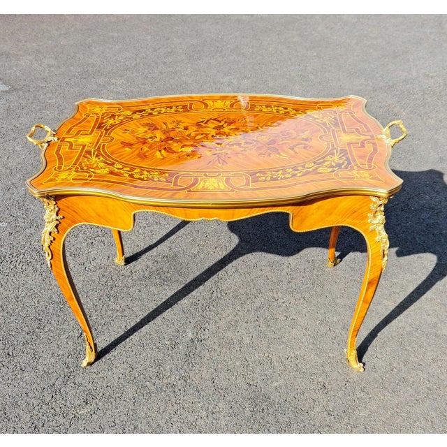 Chestnut Marquetry French Style Tea, Coffe Table/Desk. Coffee and Tea Party Table For Sale - Image 8 of 8