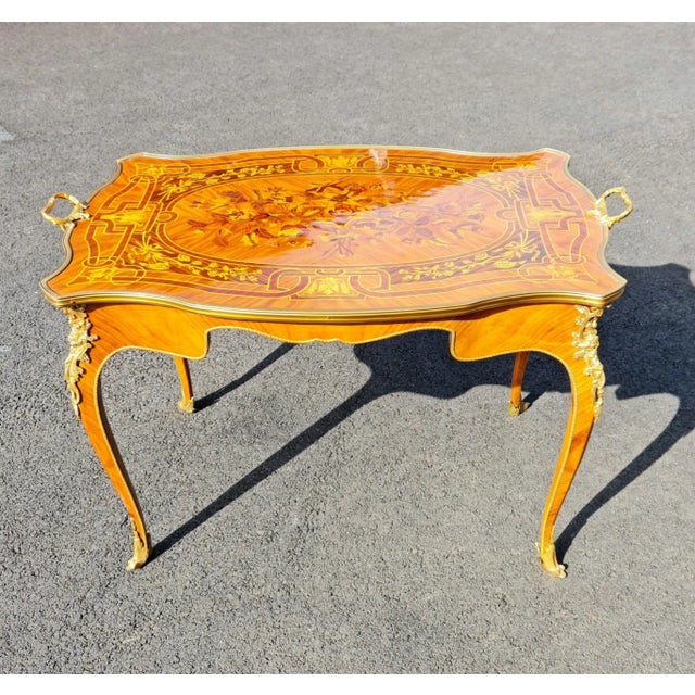 Chestnut New Marquetry French Style Tea, Coffe Table . Coffee and Tea Party Table For Sale - Image 8 of 8