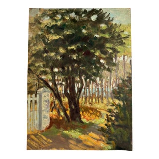 Original, Vintage, French Oil on Board Garden Landscape For Sale