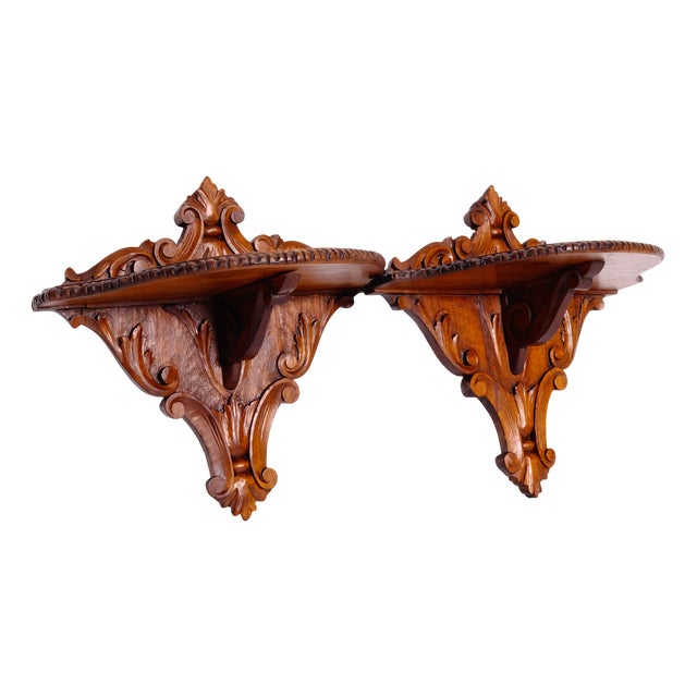 Small Wall Shelves and Consoles in Fir Wood, 1900s, Set of 2 For Sale