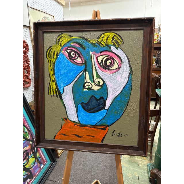 Outstanding Monumental Painting by Peter Robert Keil (born 1942) This piece is quite larger depicting a Blue Picasso Esque...