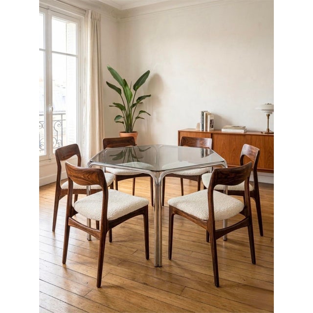 Modern Chrome and Hexagonal Glass Dining Table, 1970s For Sale - Image 3 of 17