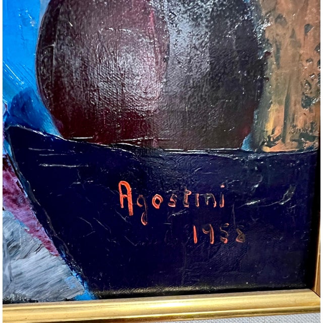 Tony Agostini, Large Modernist Colorful Atelier French Expressionist Oil Painting Tony Agostini, 1958 For Sale - Image 11 of 18