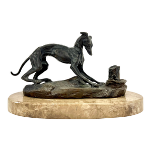Antique Bronze Pierre Jules “Pj” Mene Greyhound Whippet With Nest of Birds Sculpture
