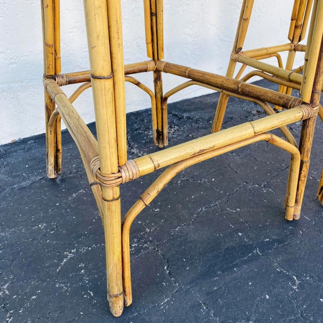 Vintage Mid Century Natural Bamboo & Rattan Bar Stool Chairs - a Pair For Sale - Image 9 of 13